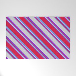 [ Thumbnail: Purple, Crimson, Cornflower Blue, and Light Grey Colored Lined/Striped Pattern Welcome Mat ]