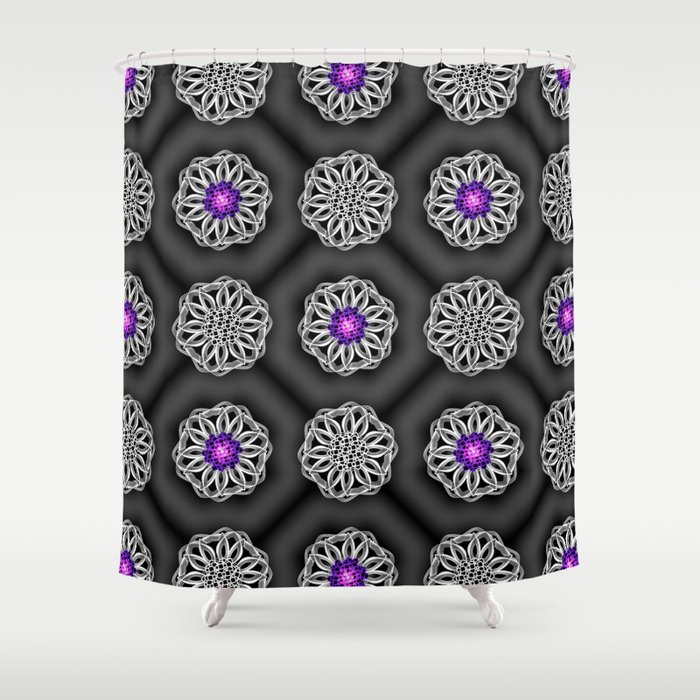 Black Grey Background for Oriental Ethereal White Flowers Shower Curtain