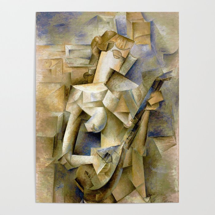 Pablo Picasso, Girl with a Mandolin (Fanny Tellier), oil on canvas portrait cubism cubist painting for home, wall, and bedroom decor Poster