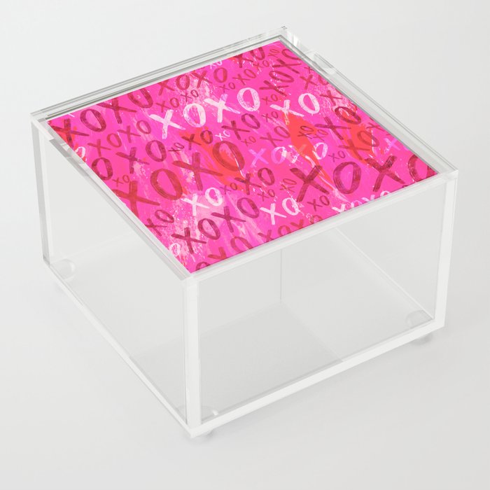 Preppy Room Decor - XOXO Watercolor Collage on Pink Acrylic Box