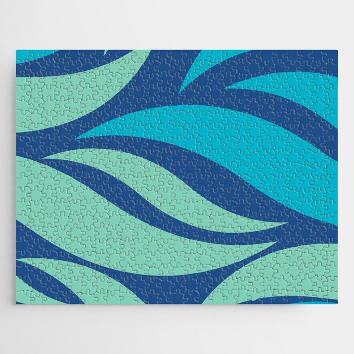 Luxury abstract ocean waves minimal pattern - Turquoise Surf and Aqua Jigsaw Puzzle