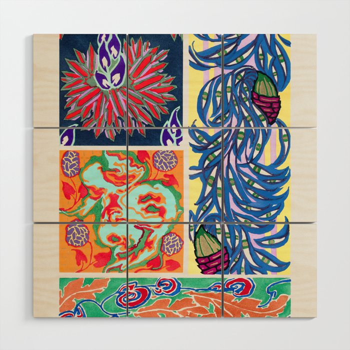 Seguy. Floral colorful background, vintage art deco & art nouveau background, plate no. 18 (Reproduction) Wood Wall Art