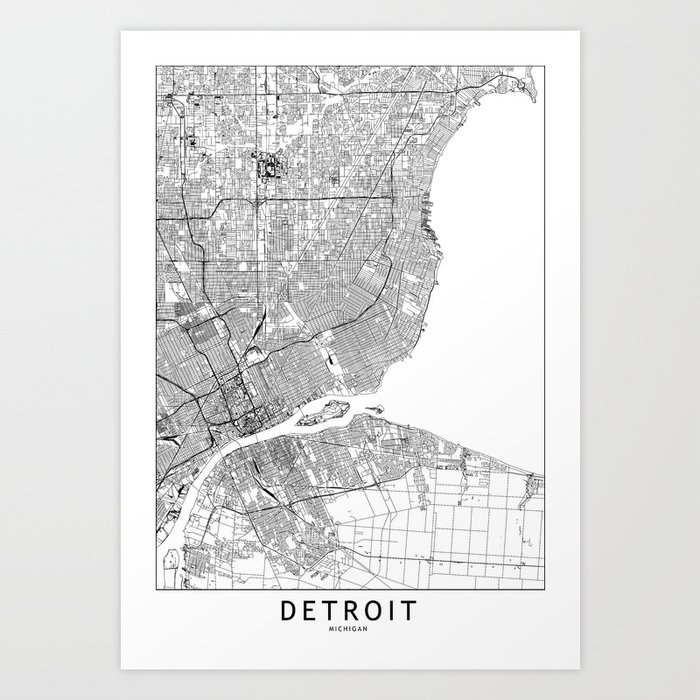 Detroit White Map Art Print