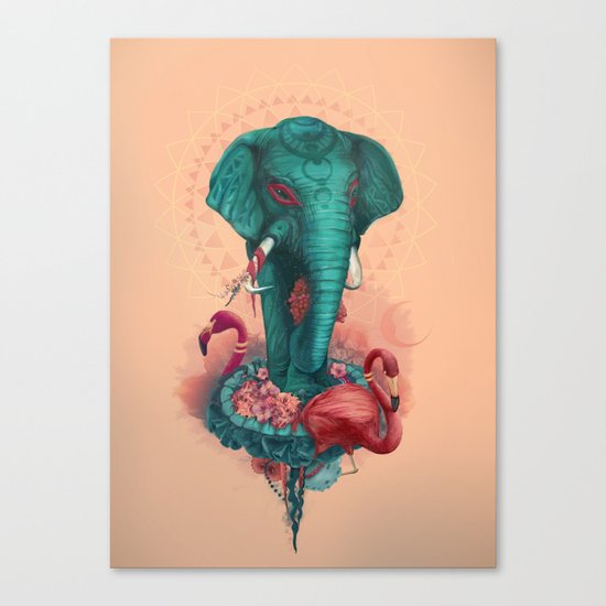 Elephant on the mat Canvas Print