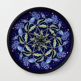 Mandala Wildflower Folk Art Wall Clock | Peace, Circle, Floral, Leaves, Meditation, Mindfulness, Mindful, Painting, Digital, Illustration 