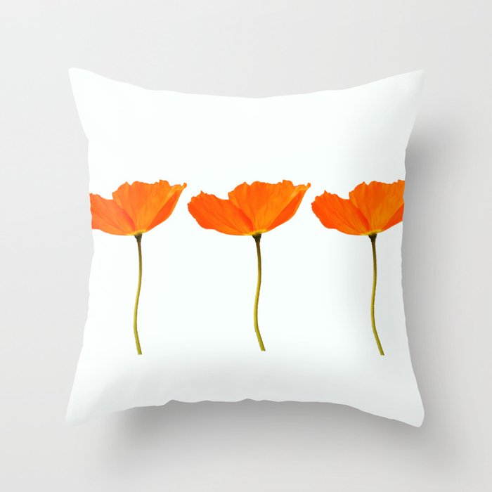 Three Orange Poppy Flowers White Background Throw Pillow By Pivivikstrm Society6