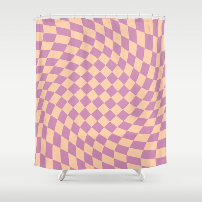 Purple & Peach Checker Shower Curtain