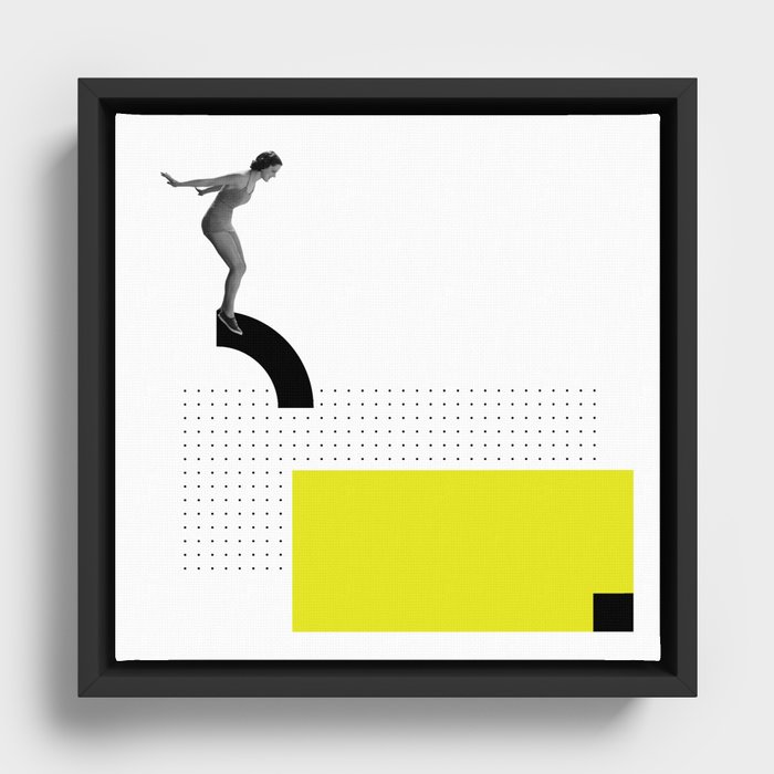 JUMP, Collage Art, Black and White photo, Graphic Art Framed Canvas
