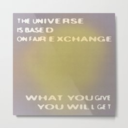 FAIR EXCHANGE (Muted Very Peri \ Muted Lime Green) Metal Print | Statement, Inspiration, Aura, Pastel, Gradient, Text, Muted, Saying, Quote, Typography 