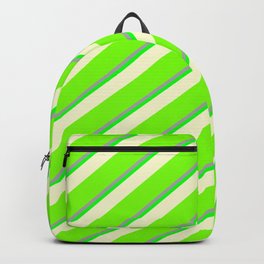 [ Thumbnail: Dark Gray, Lime, Light Yellow & Green Colored Stripes/Lines Pattern Backpack ]