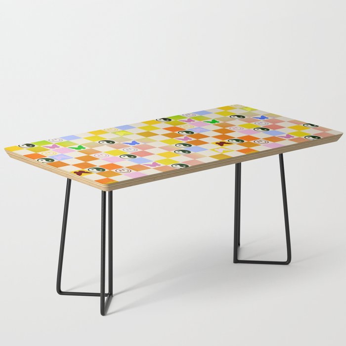 Y2k Butterfly Yin Yang Smiley Rainbow Gradient Checker Coffee Table