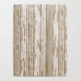 Rustic brown white barn grunge wood texture Poster