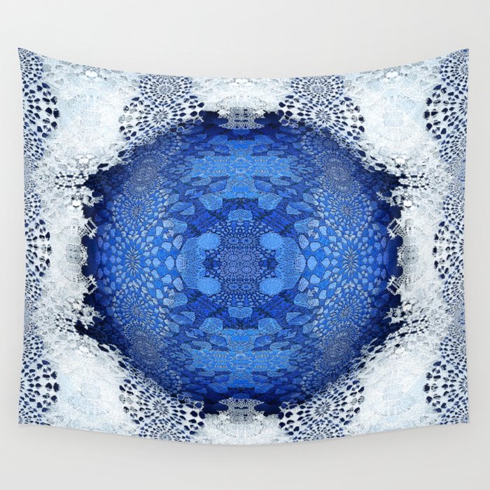 Gothic Blue Lace Distressed Mandala Wall Tapestry