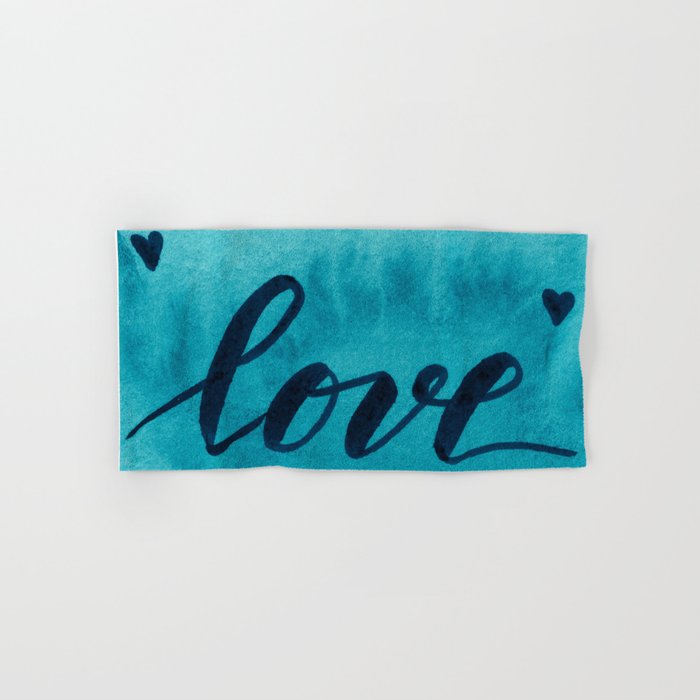 Valentine's Day Watercolor Love – teal Hand & Bath Towel