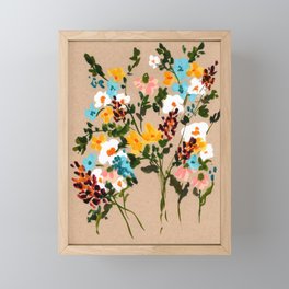 Native Wildflowers Gouache Painting - Primary Palette on Tan Paper Framed Mini Art Print