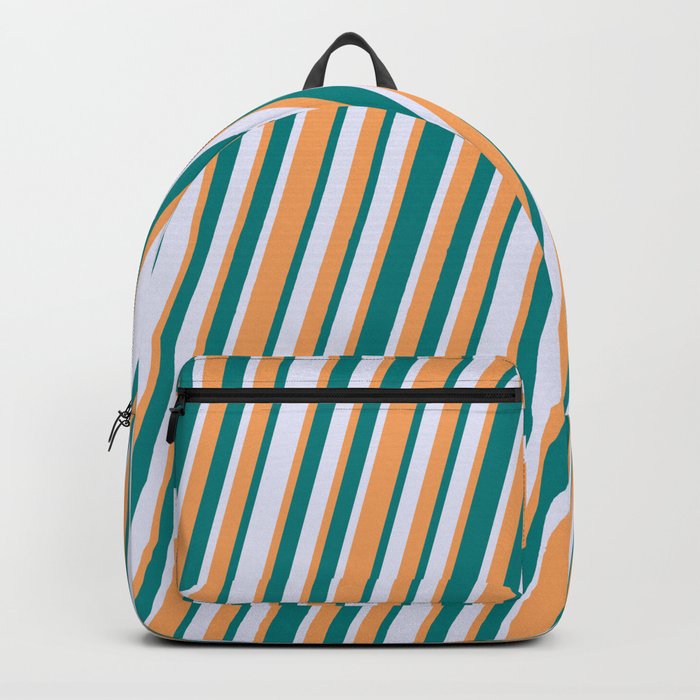 Brown, Teal, and Lavender Colored Lined Pattern Backpack