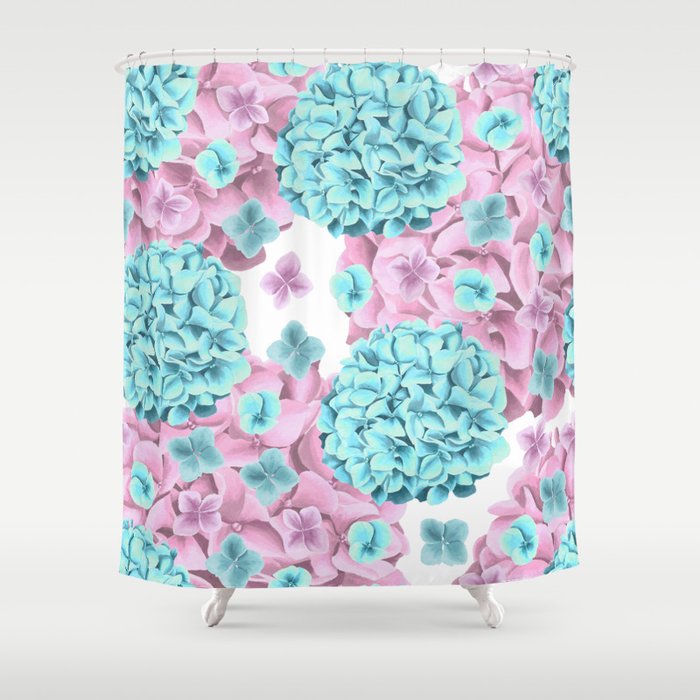 Modern girly pink teal watercolor hortensia pattern Shower Curtain