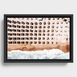 People Umbrellas, Aerial Summer Beach, Sea Print, Ocean Waves, Summer Vibes, Art Print Framed Canvas