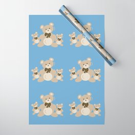 Teddy Bears Triplet - Blue Wrapping Paper | Blue, Child, Hug, Kid, Children, Boy, Illustration, Babies, Bears, Bear 