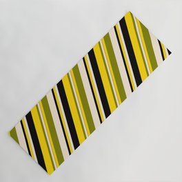 [ Thumbnail: Yellow, Green, Beige, and Black Colored Lines/Stripes Pattern Yoga Mat ]