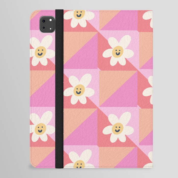 Geometric Retro Happy Baby Flowers - Pink and Peach iPad Folio Case