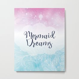Mermaid Dreams - Pink and Blue Mermaid Waves Metal Print