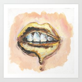 Lips With Gold Dripping Paint Art Print By Lidakrajewskiart Society6