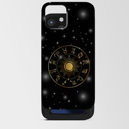 Zodiac astrology circle Golden astrological signs with moon sun and stars  iPhone Card Case