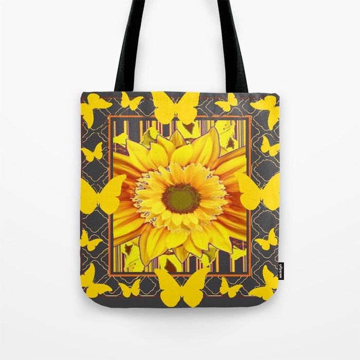 YELLOW BUTTERFLIES SUNFLOWER  CHARCOAL GREY Tote Bag