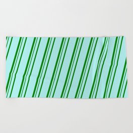 [ Thumbnail: Turquoise & Green Colored Stripes Pattern Beach Towel ]