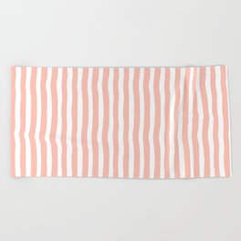 Blush Pink and White Chunky Lines Pattern Beach Towel