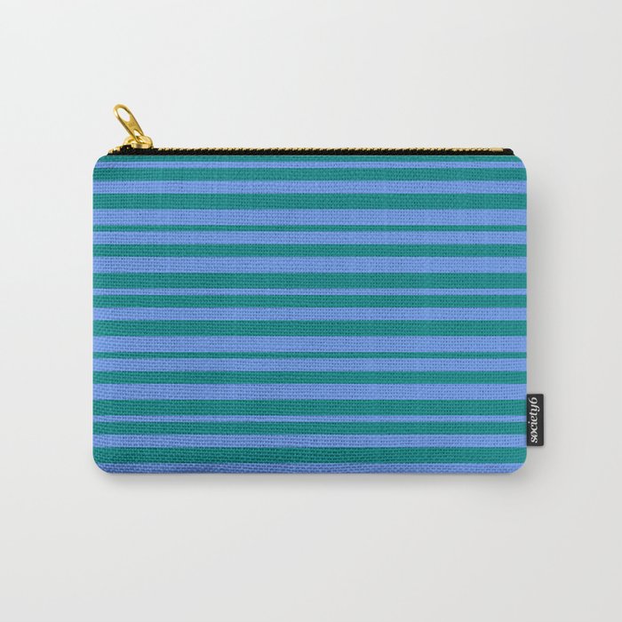 Cornflower Blue and Teal Colored Striped/Lined Pattern Carry-All Pouch