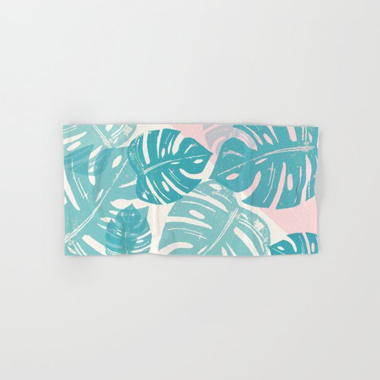 Linocut Monstera Rosy Hand & Bath Towel