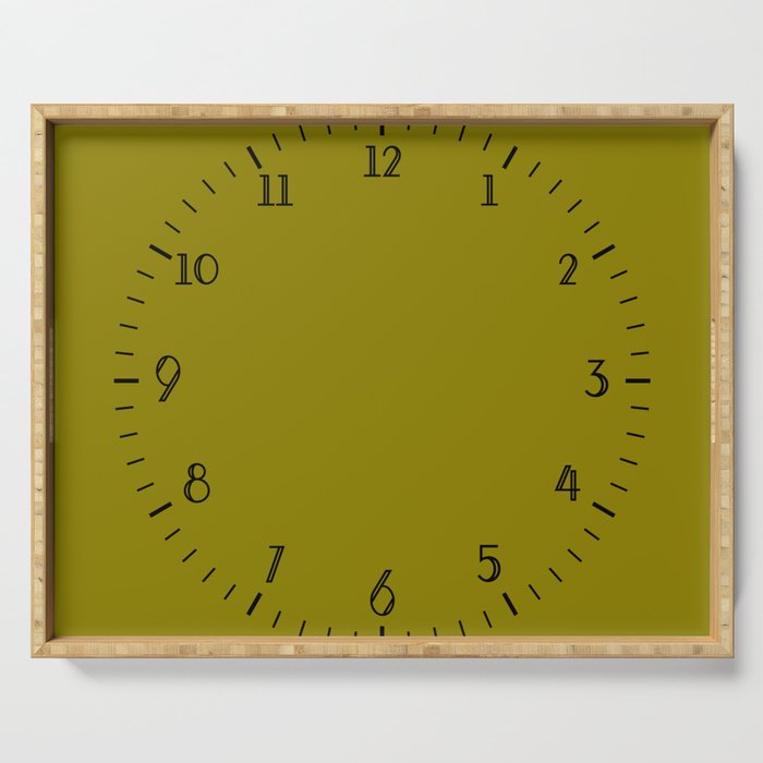 Simple Dark Yellow Wall Clock With Black Numbers Serving Tray