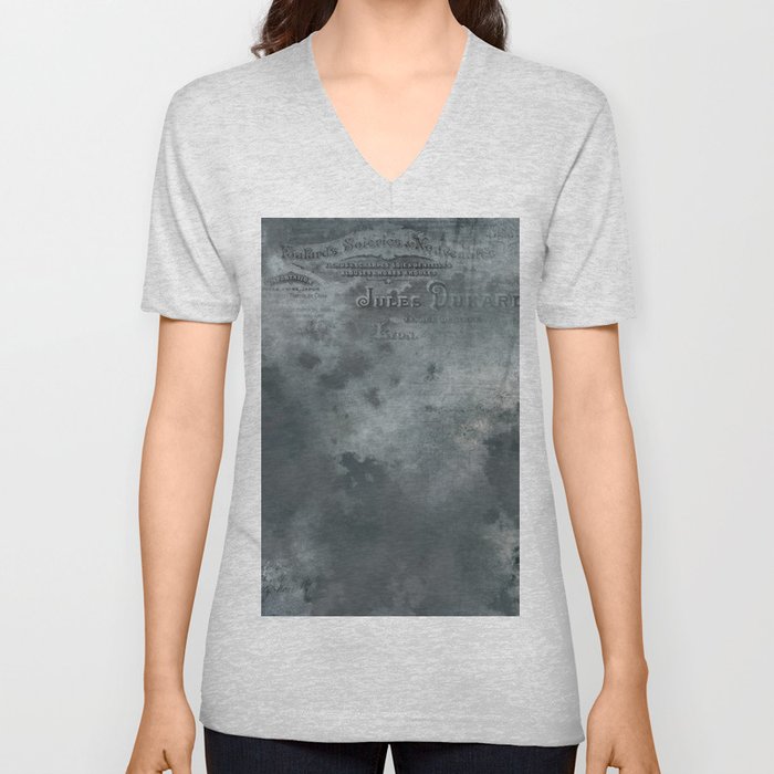 Dark grey letter vintage batic look V Neck T Shirt