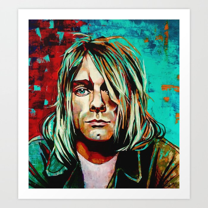 Nirvana Portrait Red Blue And Green Tones Art Print By
