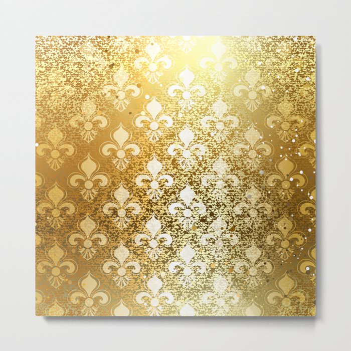 Brocade Gold Fleur de Lis Background Metal Print