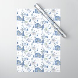 Toile Nativity Story of Jesus' Birth in Blue with Color Accents Wrapping Paper