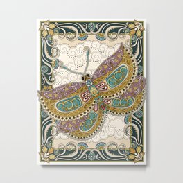 magnificent moth with floral decorations and frame. Metal Print | Watercolor, Butterfly, Botanical, Floral, Painting, Geometric, Shapes, Frame, Lines, Moth 