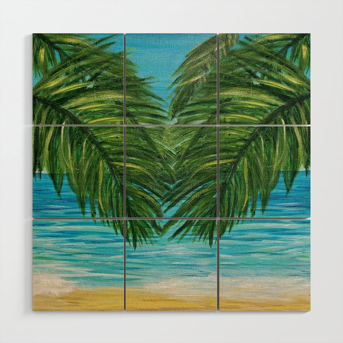 Acrylic Palm Trees and Ocean Shore Wood Wall Art