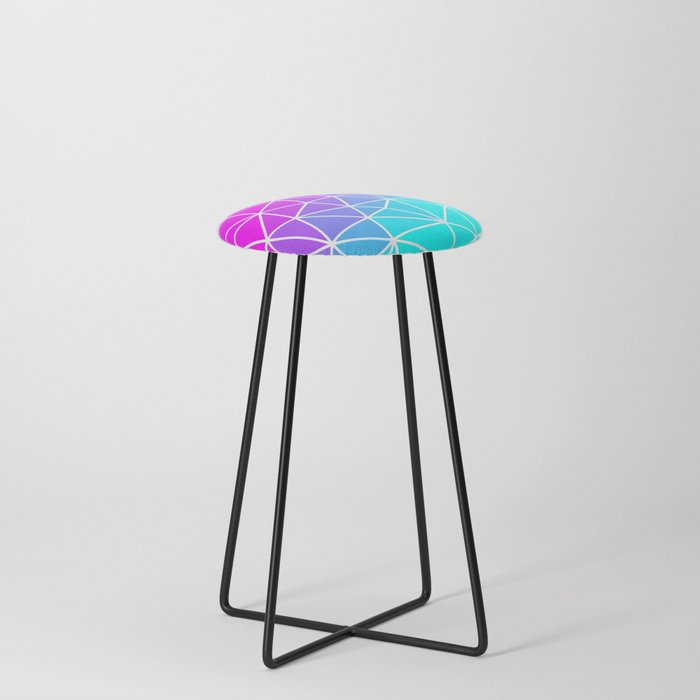 Magenta And Aqua Geometric Abstract Light Wireframe Pattern Counter Stool