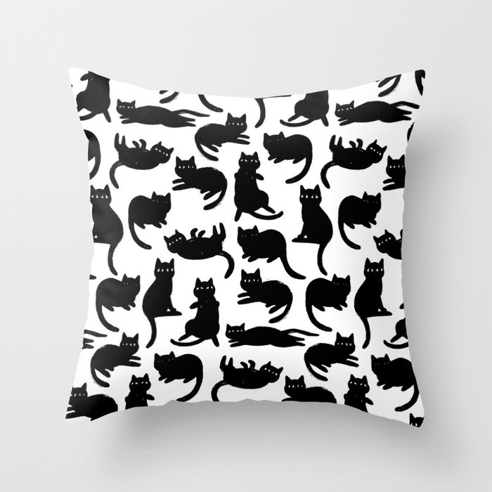 Black Cat Poses Throw Pillow