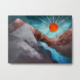 A new day Metal Print | Texture, Graphicdesign, Abstrakt, Blue, Dreamy, Landscape, Sun, Red, Digital, Mountains 