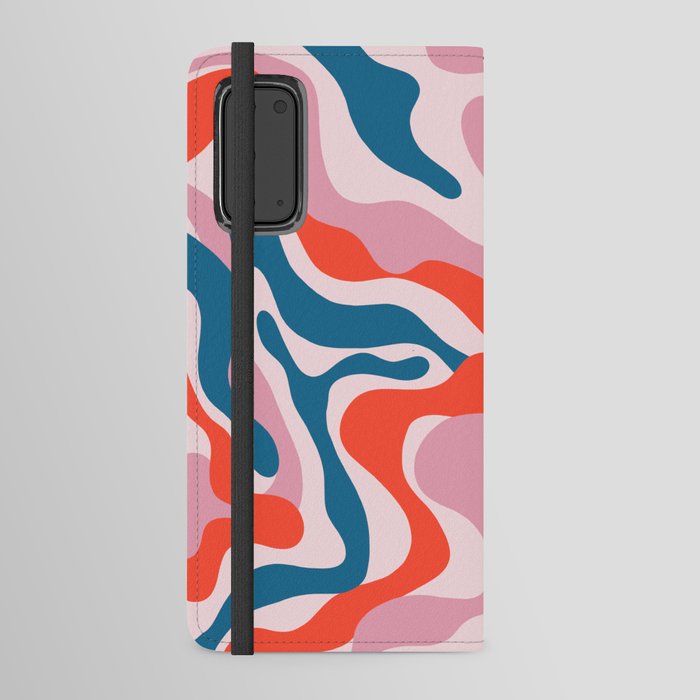 Pink, orange and blue retro swirls / waves. Abstract colorful  Android Wallet Case