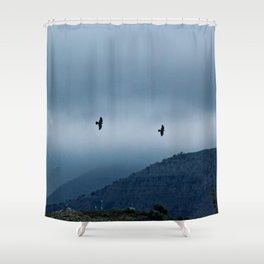 Ravens Birds Flying Clouds Mountains Landscape Shower Curtain
