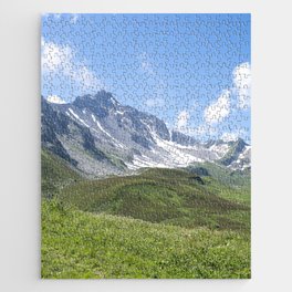 French alps summer mountain art print - green and blue landscape - nature and travel photography Jigsaw Puzzle