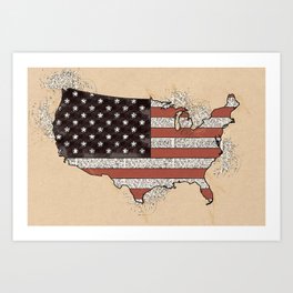 Vintage USA Map with American Flag Art Print | Flag, America, Graphicdesign, Retro, Old, Eart, Library, Homedecorgift, Usa, Vintageposter 
