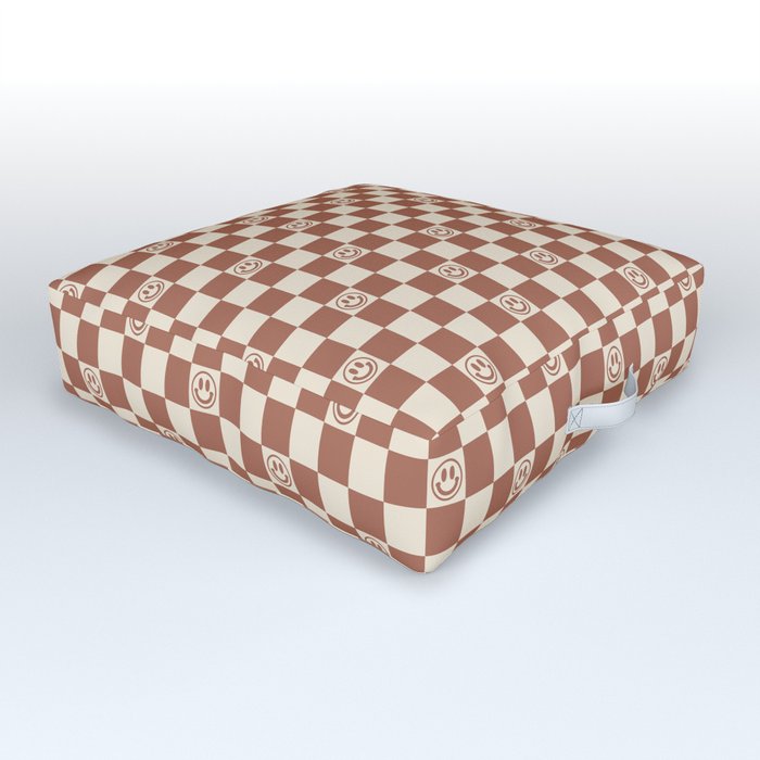 Smiley Face & Checkerboard (Milk Chocolate Colors) Outdoor Floor Cushion