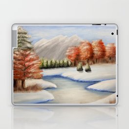 Winter snowing landscape, mountains, trees, river Laptop Skin