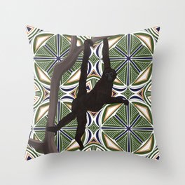 Spider monkey in tree on pattern background Throw Pillow
